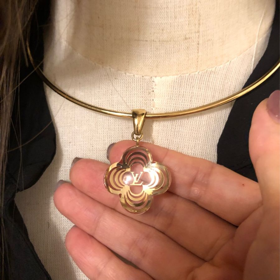 LV Louis Vuitton 開放式項鍊 透明logo小花-1