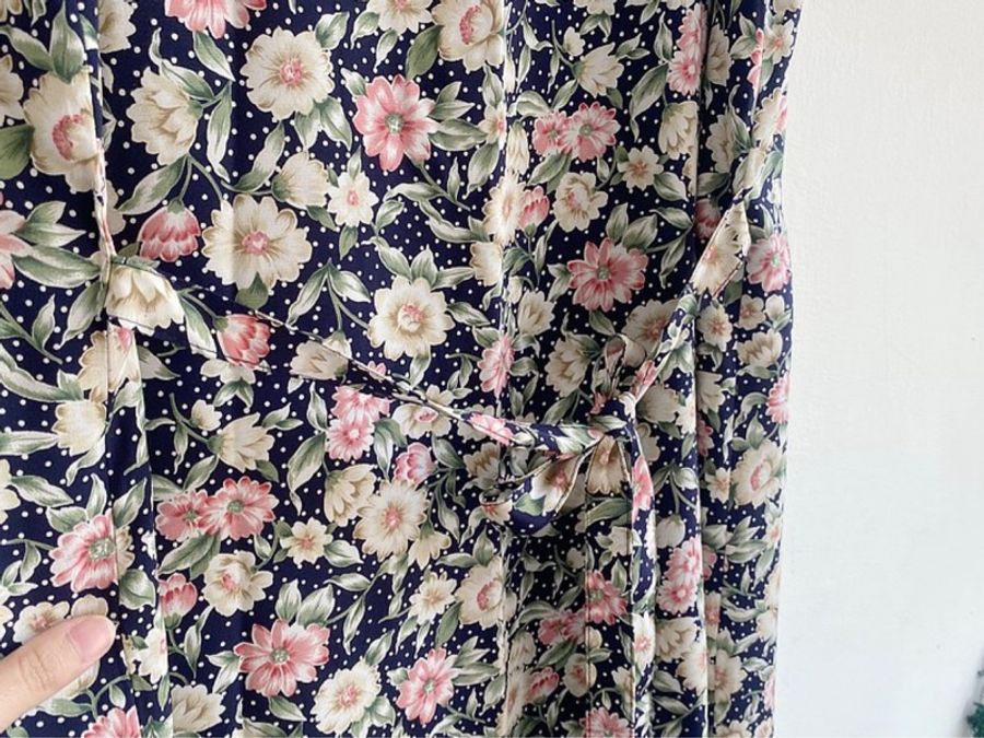 優雅浪漫碎花綁帶排釦長背心 古蓍雪紡紗 連身裙洋裝長裙 dress-8