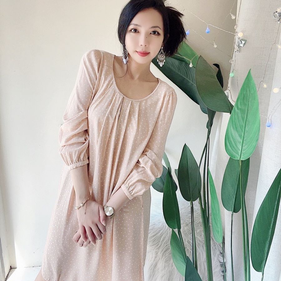chocol raffine 淡淡淺粉輕輕圓點 古董絲質 洋裝連衣裙 vintage-6