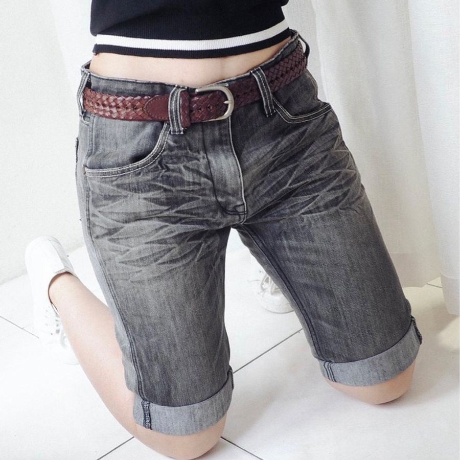 wrangler W30 藍哥灰黑皮標刷色 男女牛仔 短褲 自改古著 vintage-4