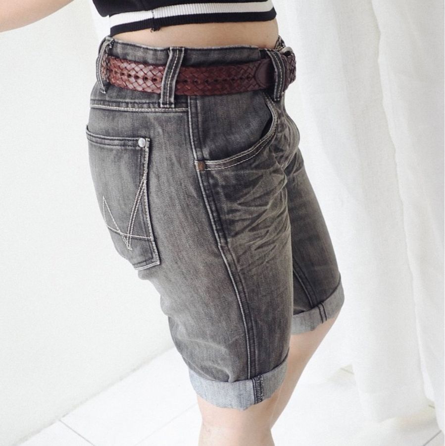 wrangler W30 藍哥灰黑皮標刷色 男女牛仔 短褲 自改古著 vintage-5