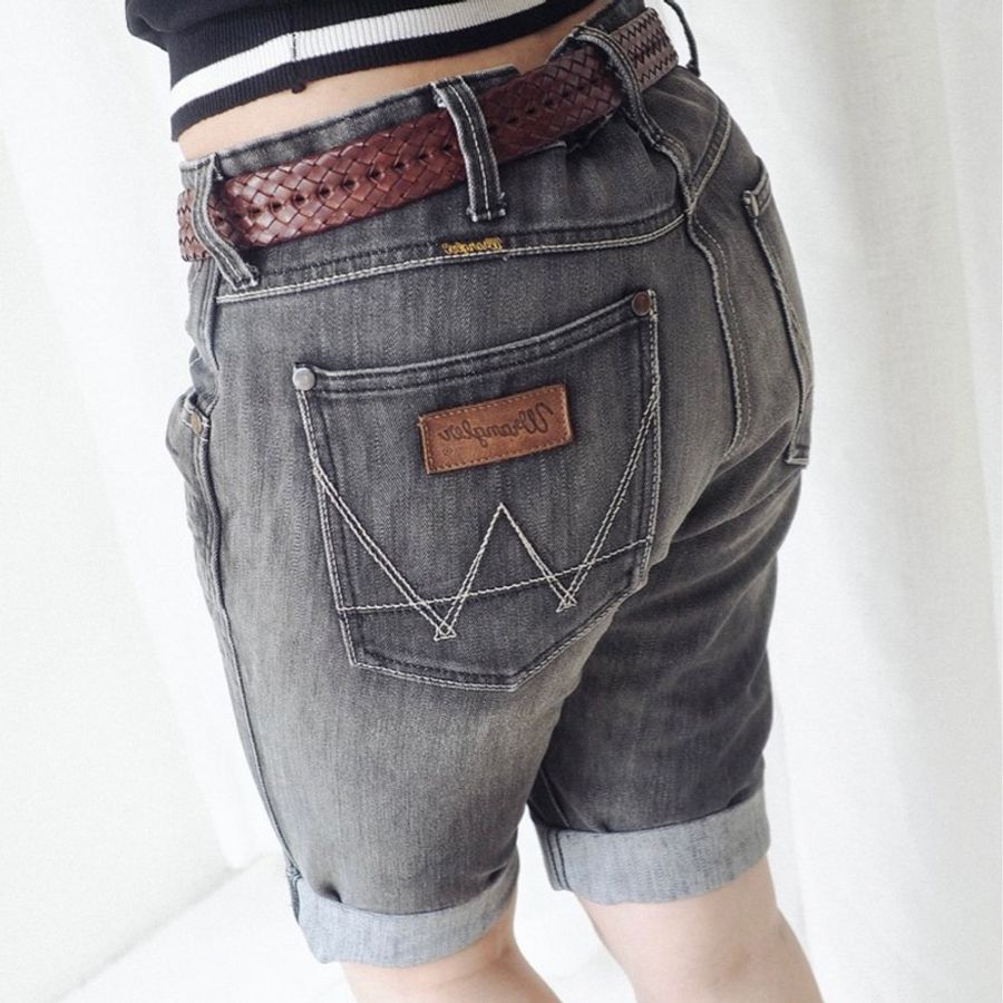 wrangler W30 藍哥灰黑皮標刷色 男女牛仔 短褲 自改古著 vintage-6