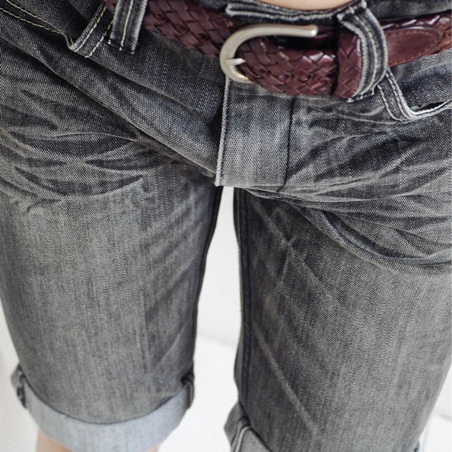 wrangler W30 藍哥灰黑皮標刷色 男女牛仔 短褲 自改古著 vintage-7