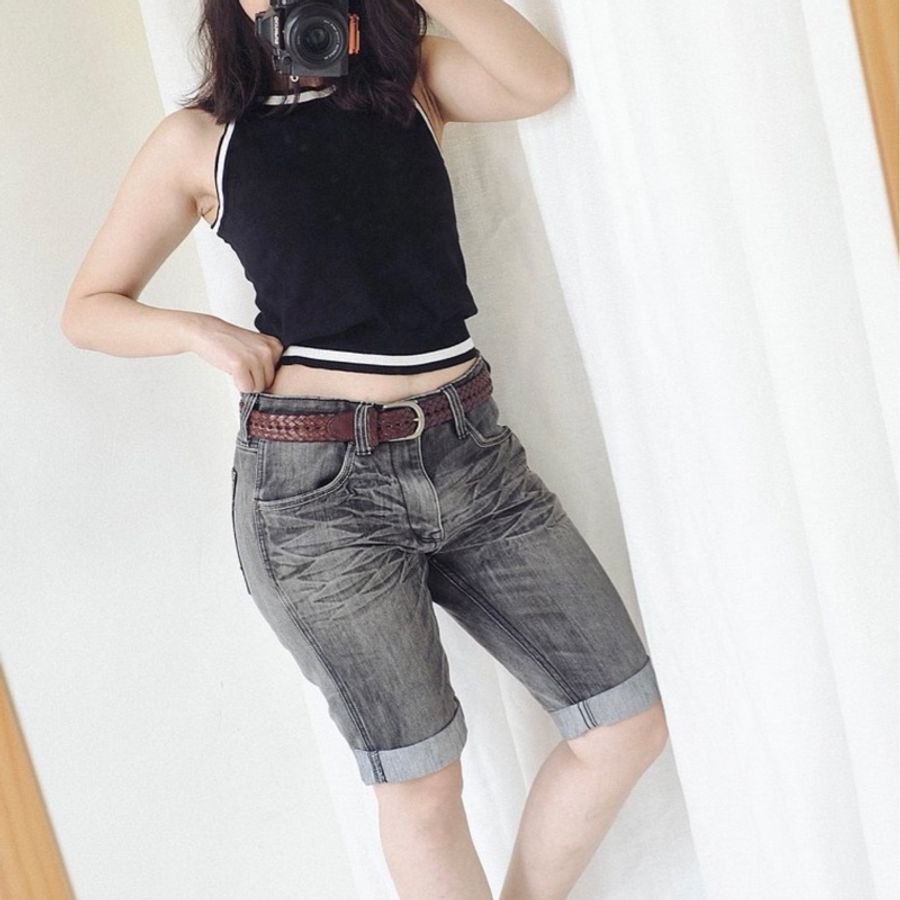 wrangler W30 藍哥灰黑皮標刷色 男女牛仔 短褲 自改古著 vintage-8