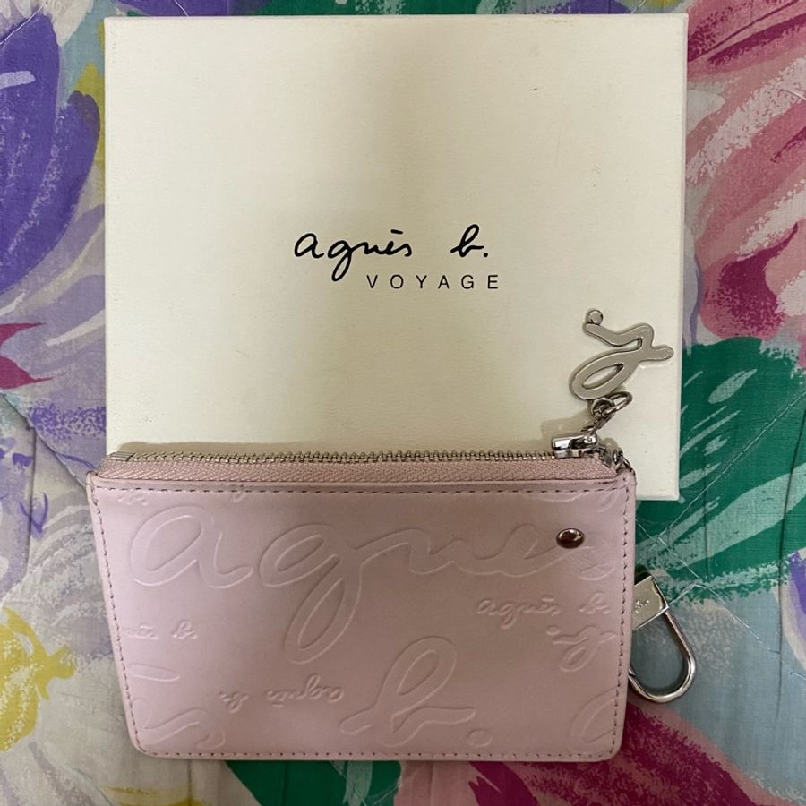 🌸二手精品🌸agnès b.壓紋拉鍊式錢包👛-0