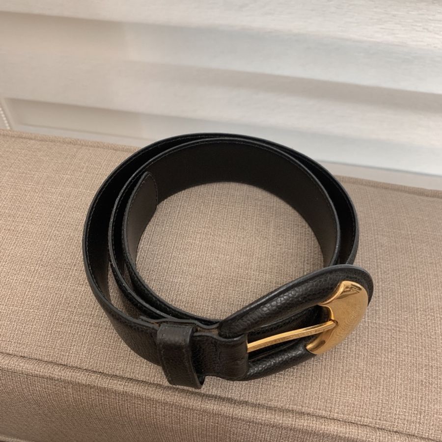 vintage Salvatore Ferragamo 經典黑金拼色荔枝皮革腰帶皮帶-1