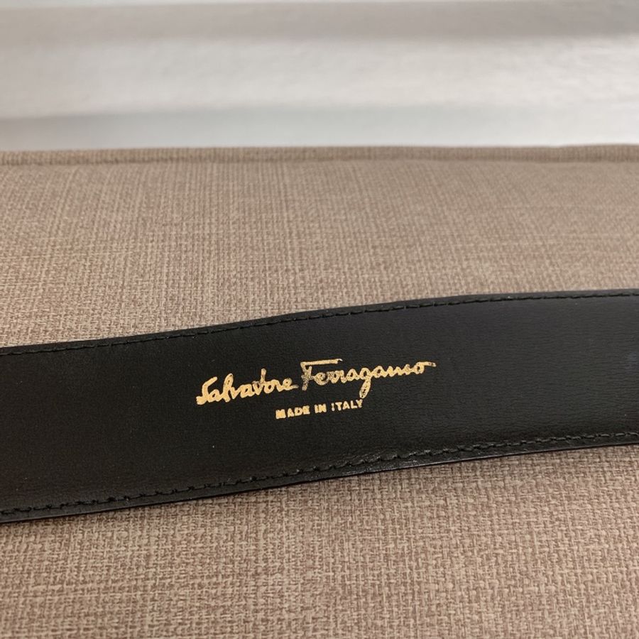 vintage Salvatore Ferragamo 經典黑金拼色荔枝皮革腰帶皮帶-3