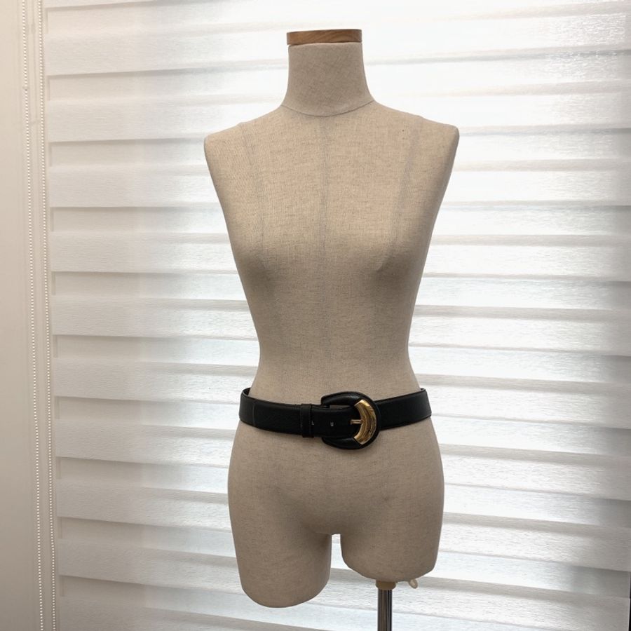 vintage Salvatore Ferragamo 經典黑金拼色荔枝皮革腰帶皮帶-7