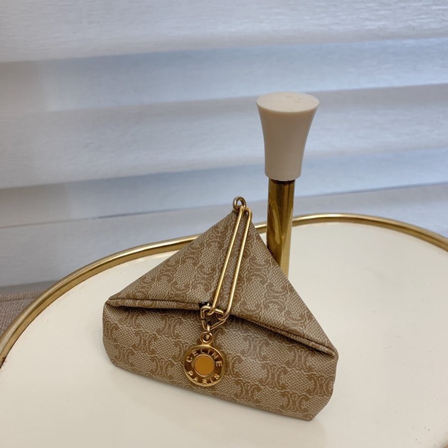 vintage CELINE 凱旋門老花緹花三角金扣零錢包古董錢袋-0