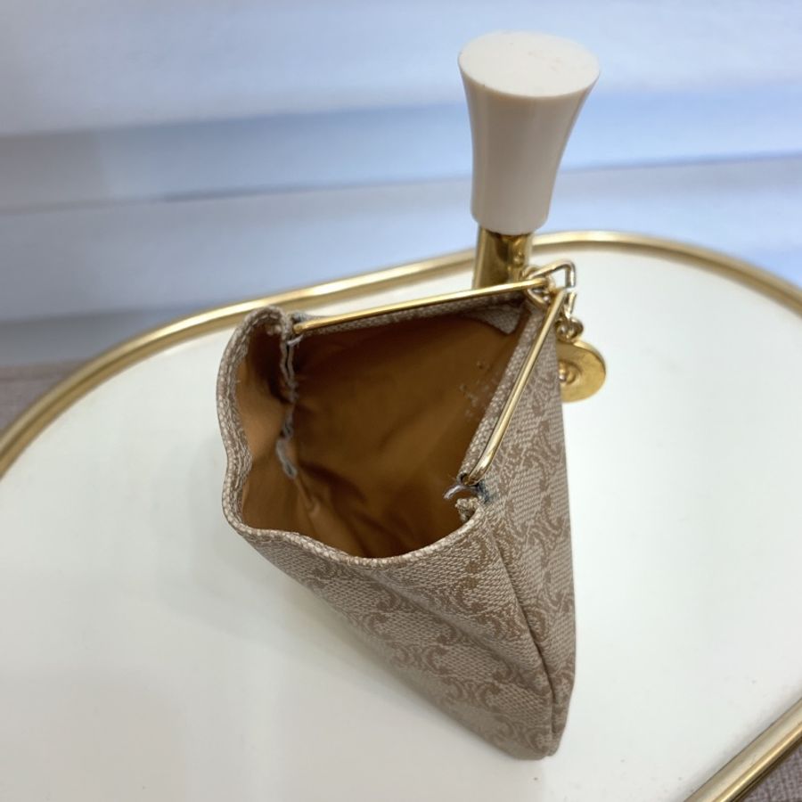 vintage CELINE 凱旋門老花緹花三角金扣零錢包古董錢袋-7