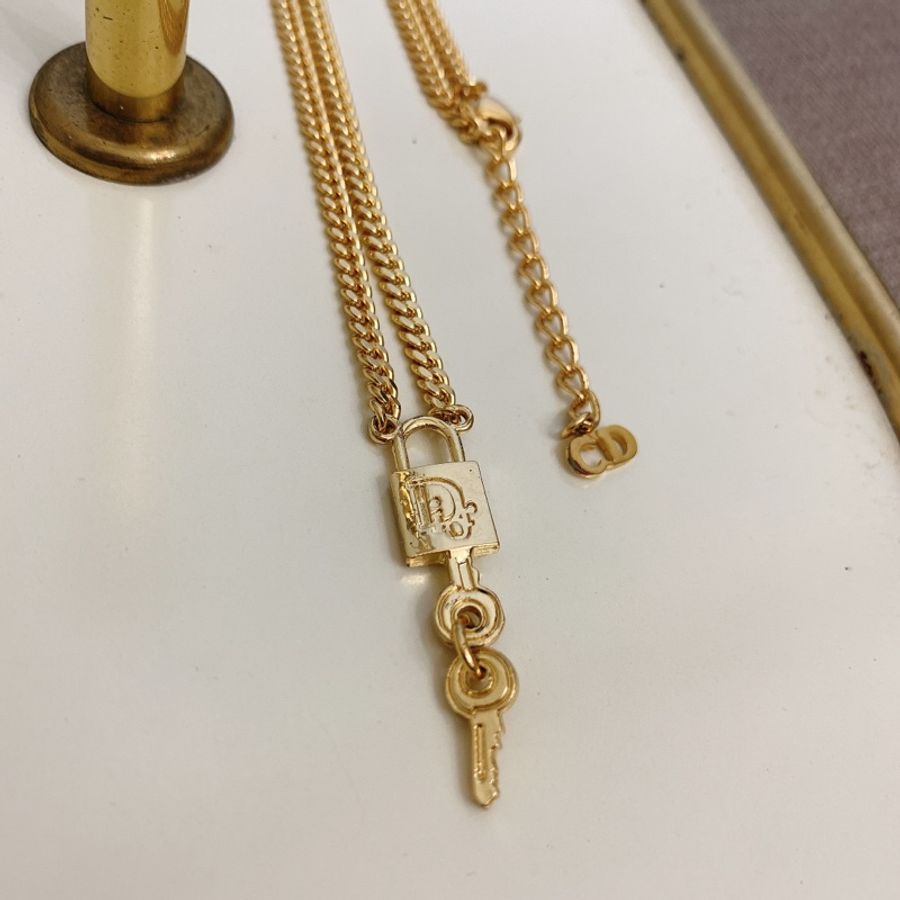 vintage 中古 1980s Christian Dior 金色鎖頭鑰匙短項鍊鎖骨鍊 choker 古董 復古-2