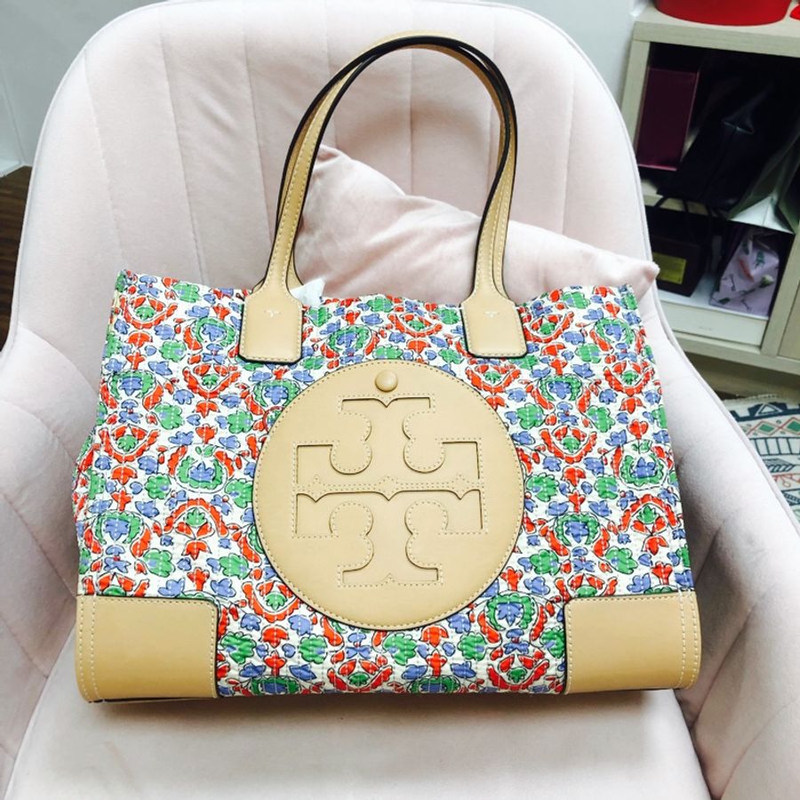 TORY BURCH 2020手繪印花度假托特包 9成新~免運-0
