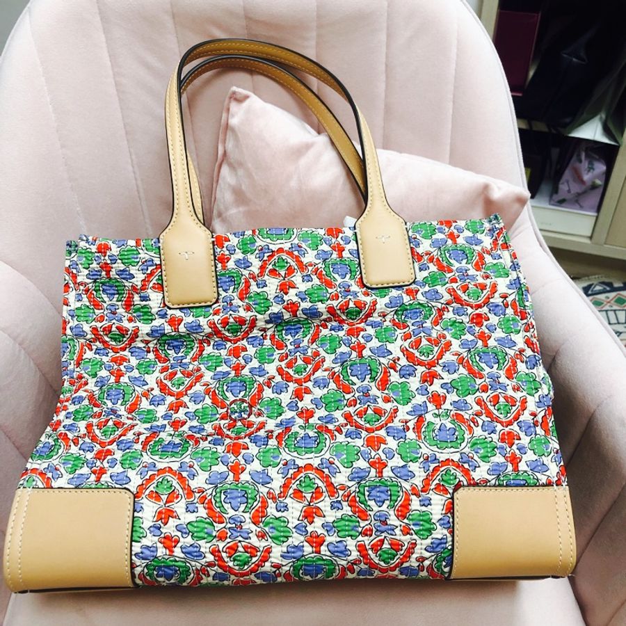 TORY BURCH 2020手繪印花度假托特包 9成新~免運-1