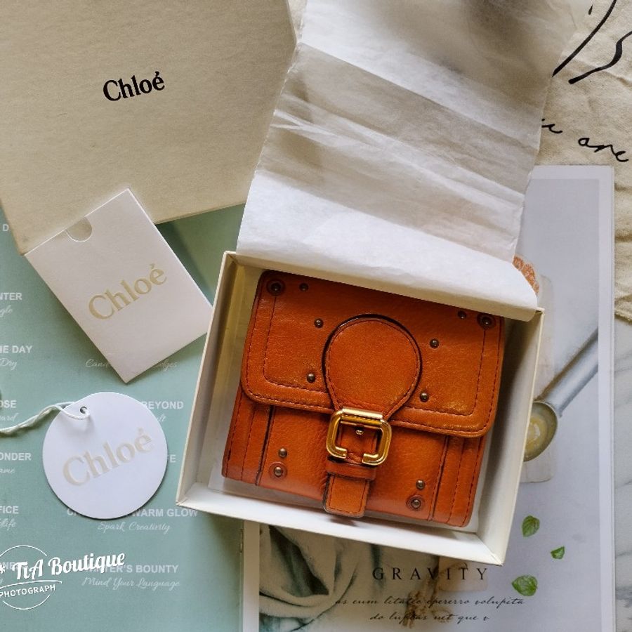 Chloe 羔羊皮x牛皮馬蹄扣多卡格中夾皮夾-9
