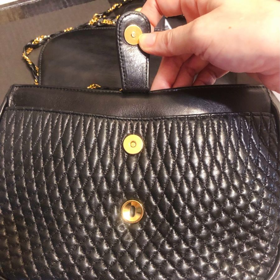 BALLY 黑色菱格紋 羊皮鏈帶包 vintage-2