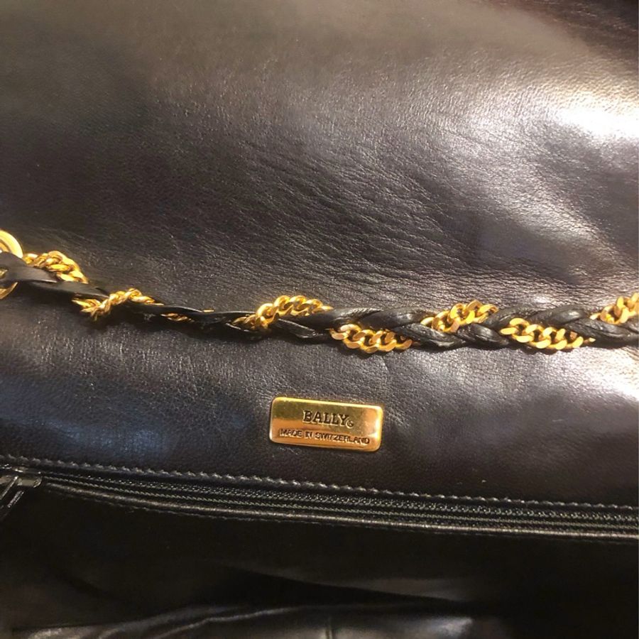BALLY 黑色菱格紋 羊皮鏈帶包 vintage-3