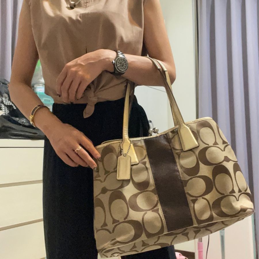 COACH F13533 金邊CC帆布手提包 肩背包 單肩背包 托特包 二手正品-7