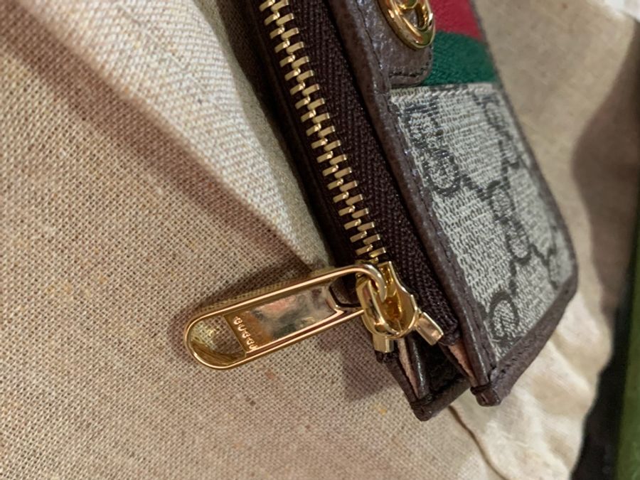 GUCCI Ophidia系列GG Supreme帆布拼接綠紅綠織帶卡夾/零錢包-5