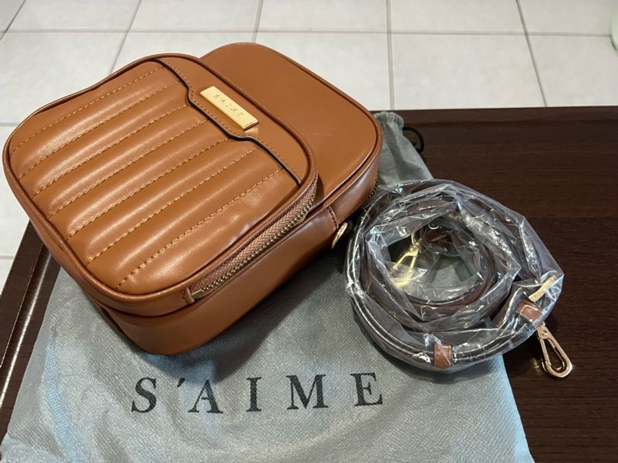 S’AIME 真皮縫線吐司直式包 東京企劃 咖啡色-1