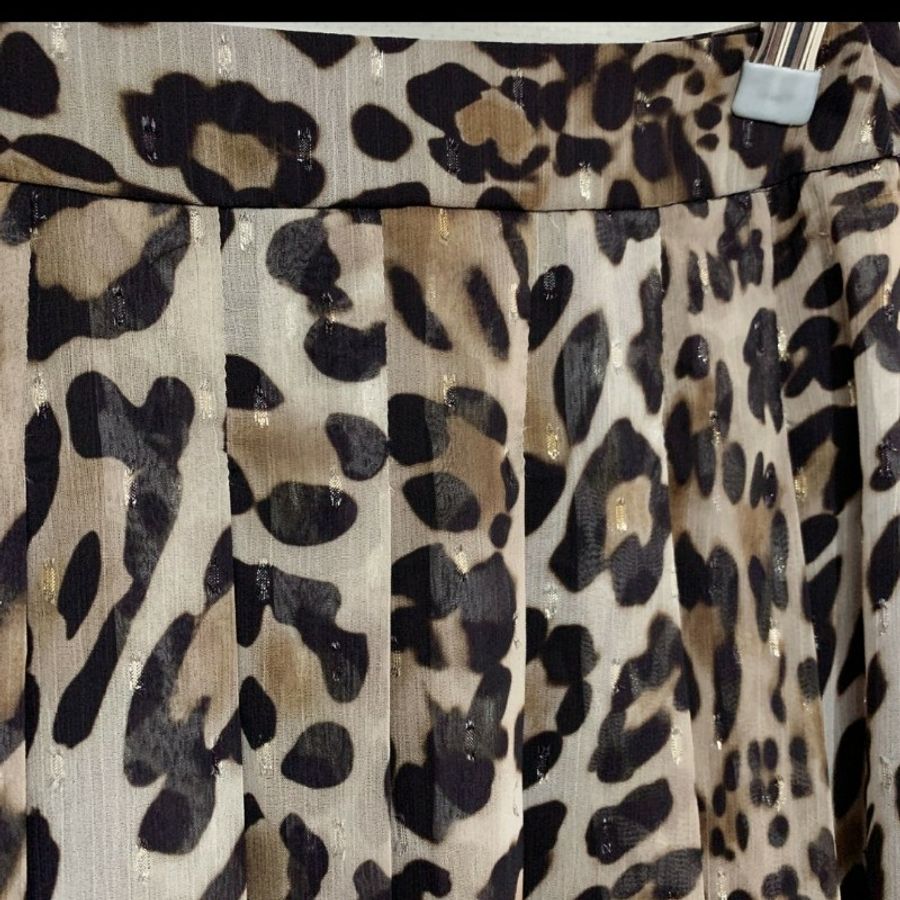豹紋蕾絲超美全新百摺雪紡裙,SIZE M-2