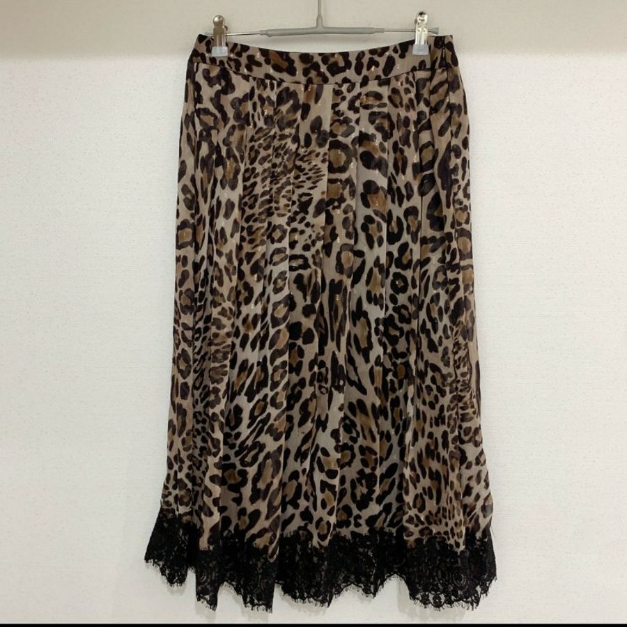 豹紋蕾絲超美全新百摺雪紡裙,SIZE M-4