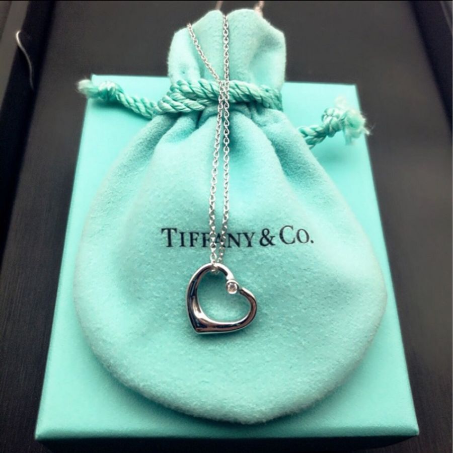 鑲鑽Tiffany & Co.經典心形項鍊 鑲鑽項鍊 純銀 聖誕節 情人節禮物 真品-0