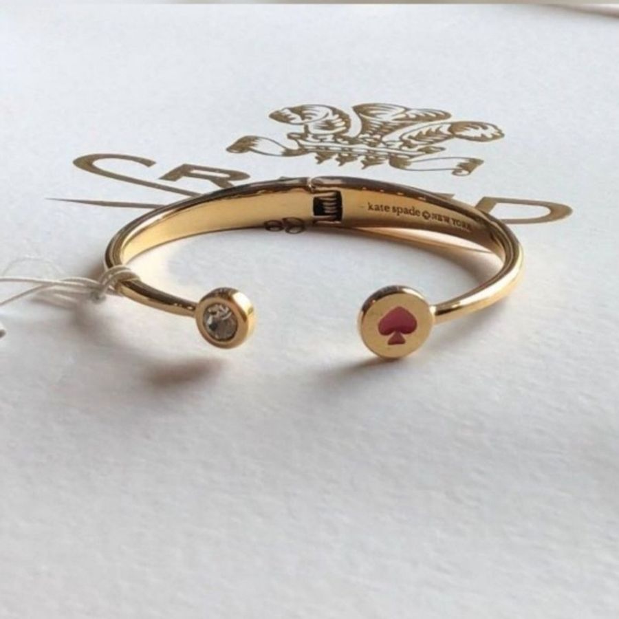 全新)Kate Spade ▪︎正品▪︎金色▪︎紅桃標誌▪︎鑽飾▪︎造型手環-0