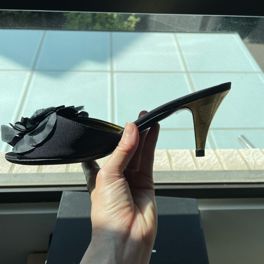 二手正品CHANEL香奈兒山茶花經典系列/金根/高跟涼鞋/高跟拖鞋/附鞋盒/防塵套~義大利製-6