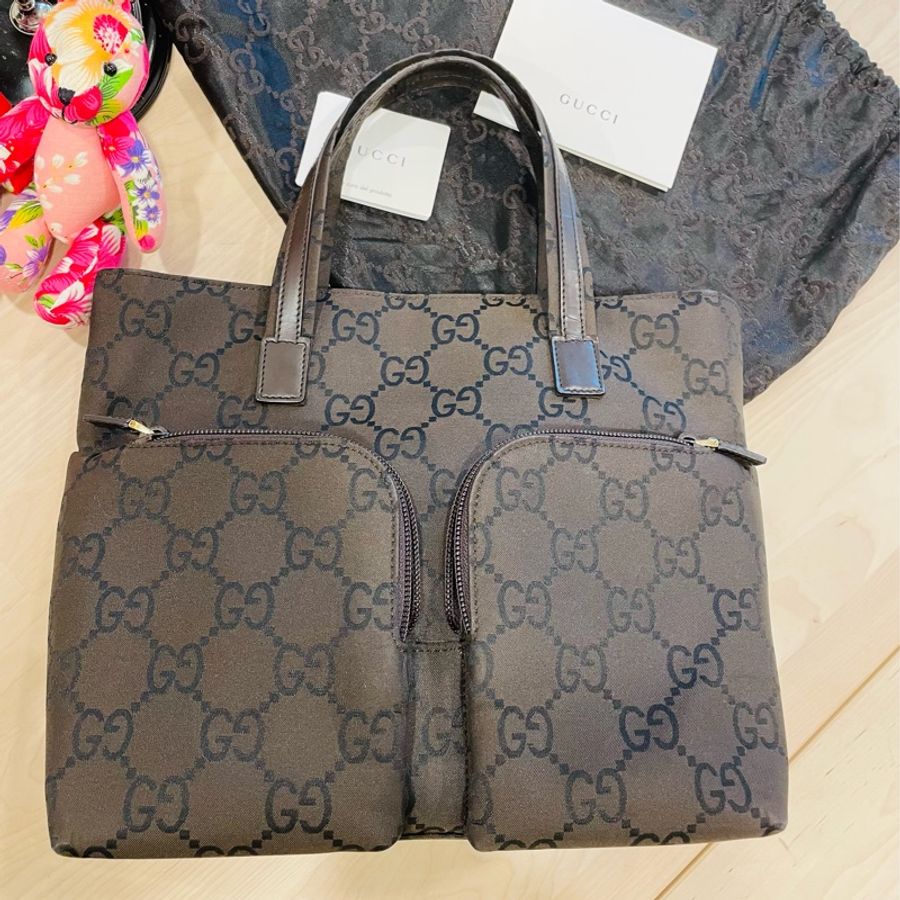 二手正品近全新Gucci 緹花托特包/手提包+🎁贈小熊絲巾(近全新/防潑水材質/滾皮邊)看圖看內文-14