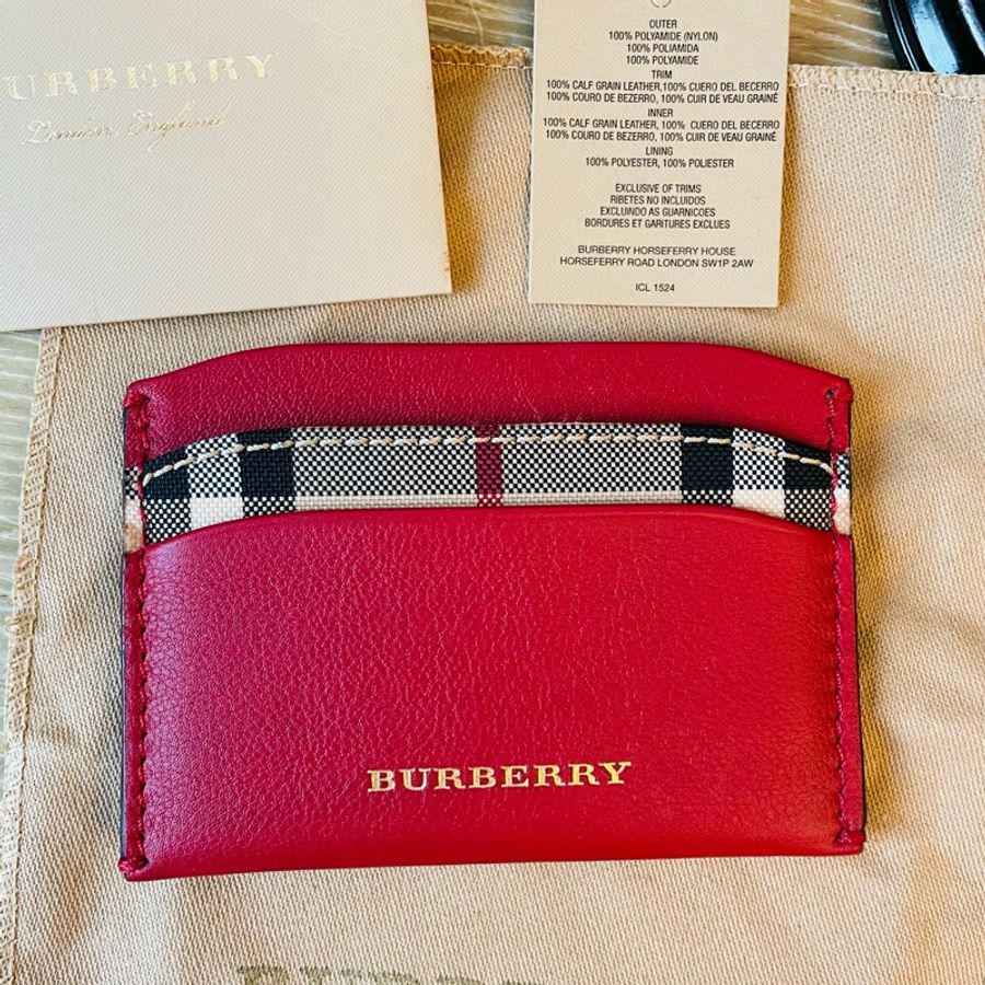 二手正品Burberry 紅色格紋小牛皮卡夾(附購卡/品牌卡/防塵套)看圖看內文-8