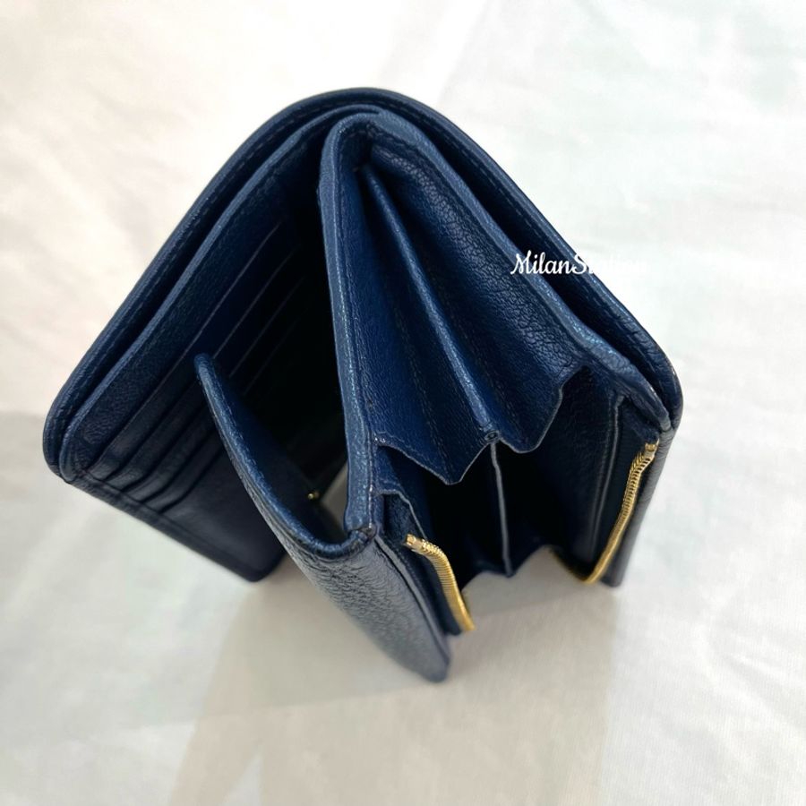 〈 MIUMIU〉寶藍色金字logo拉鍊中夾-5