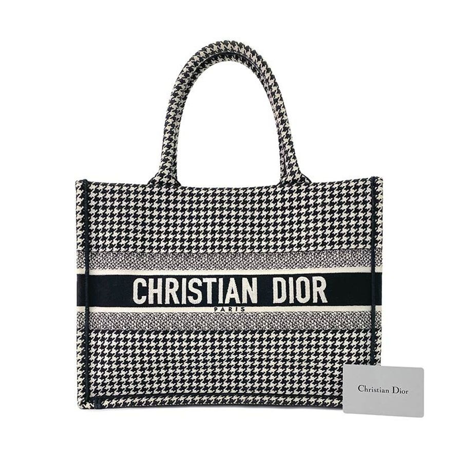 【Dior】黑色大型千鳥格紋刺繡 中碼DIOR BOOK TOTE-1