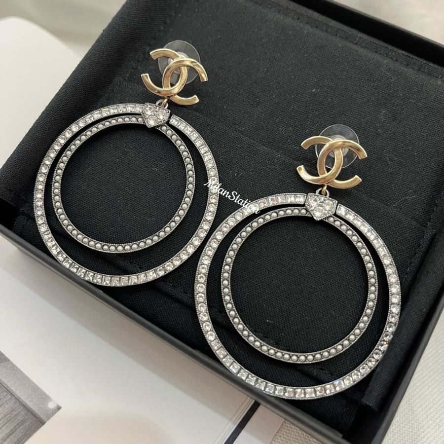 〈 CHANEL〉雙圈logo吊墜耳環-2