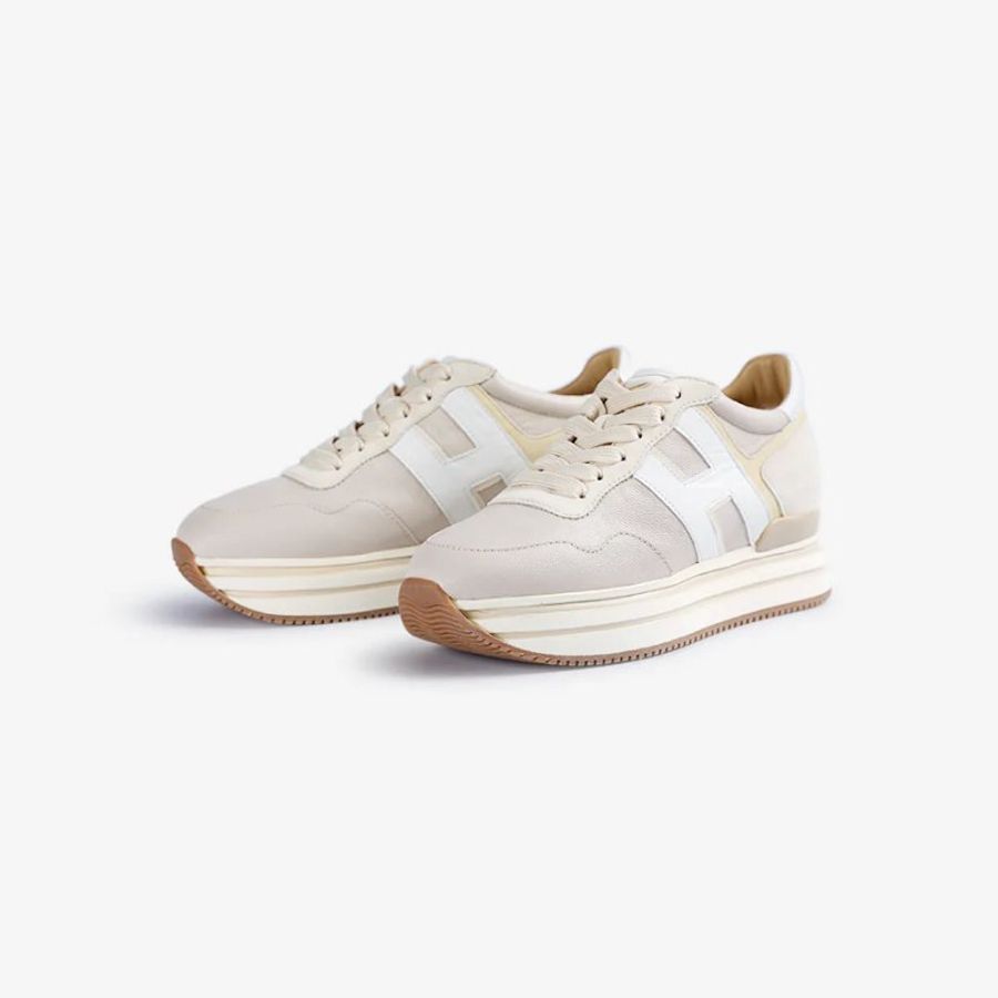 【全新品】Hogan Midi H222麂皮女運動鞋-米-1