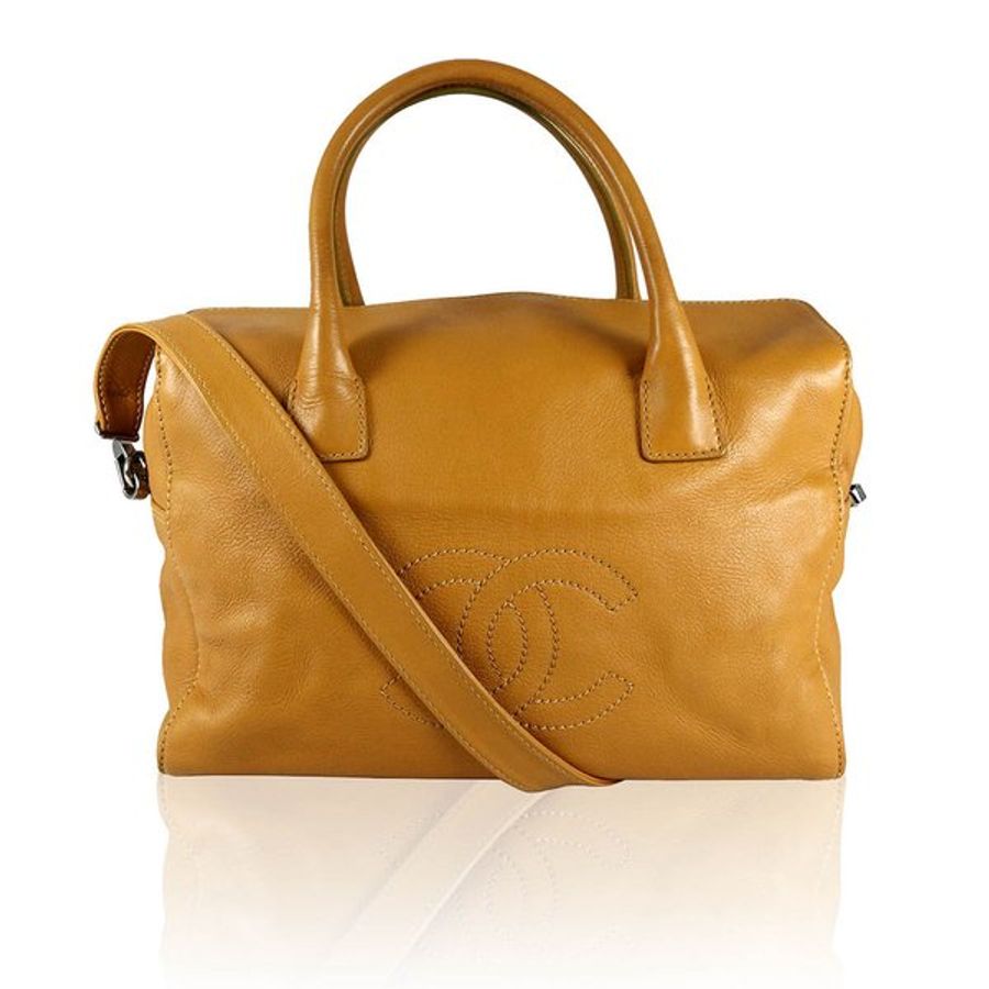 CHANEL 大logo小牛皮手提肩背包(牛奶糖色)_展示品 CH19000007-13