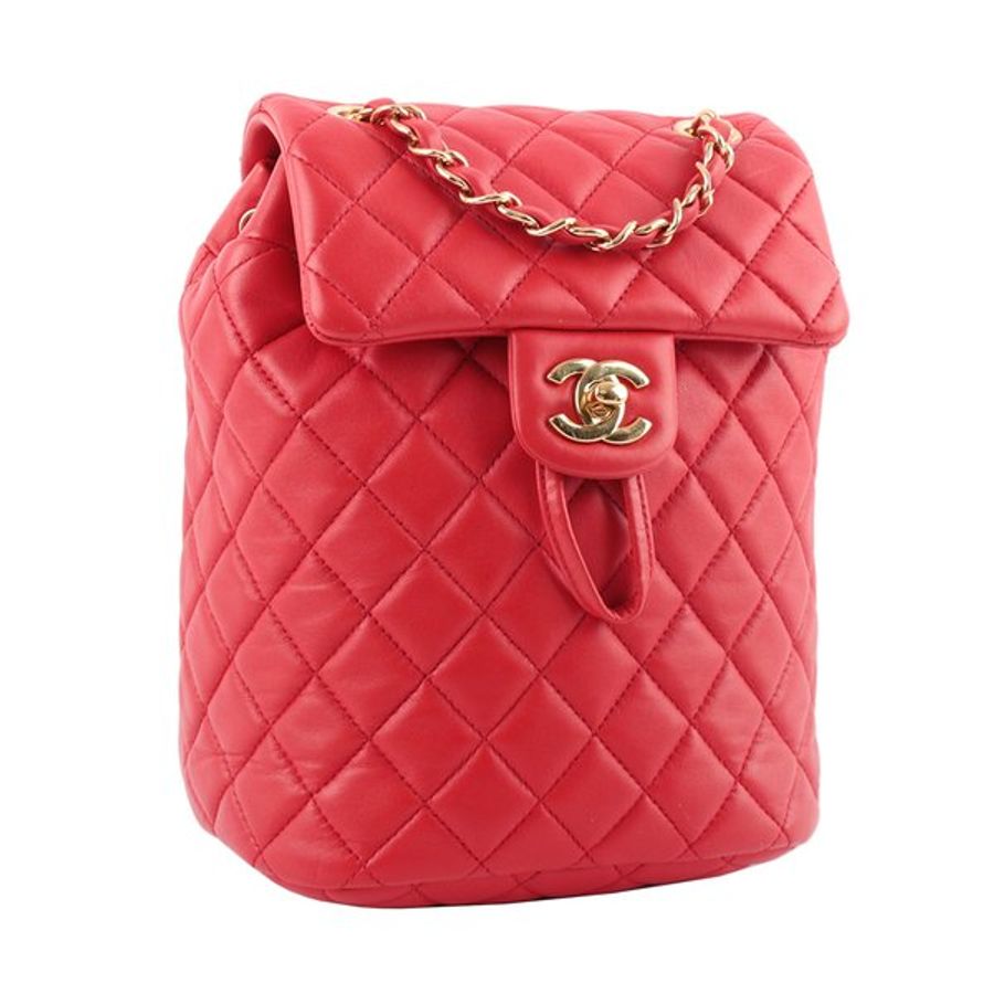 CHANEL 金釦小羊皮菱格紋翻蓋後背包(迷你)(紅色)_展示品-2