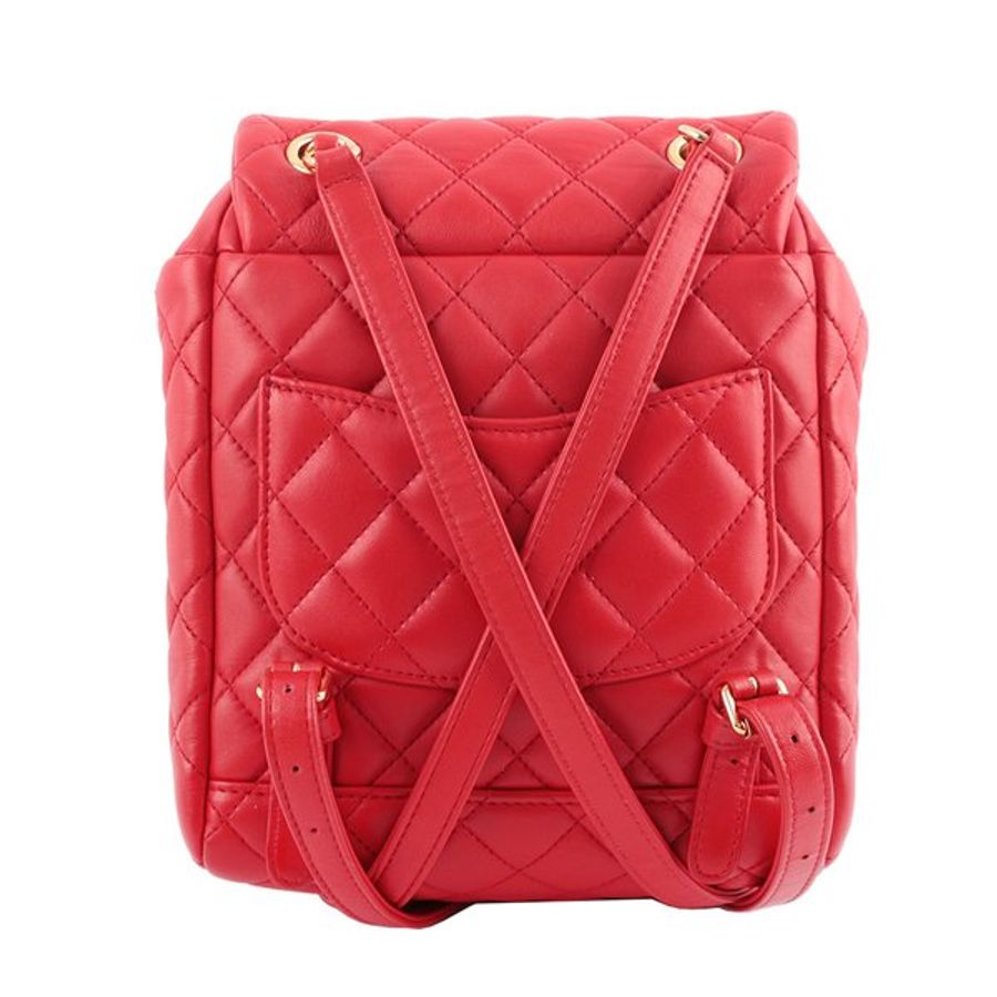 CHANEL 金釦小羊皮菱格紋翻蓋後背包(迷你)(紅色)_展示品-3