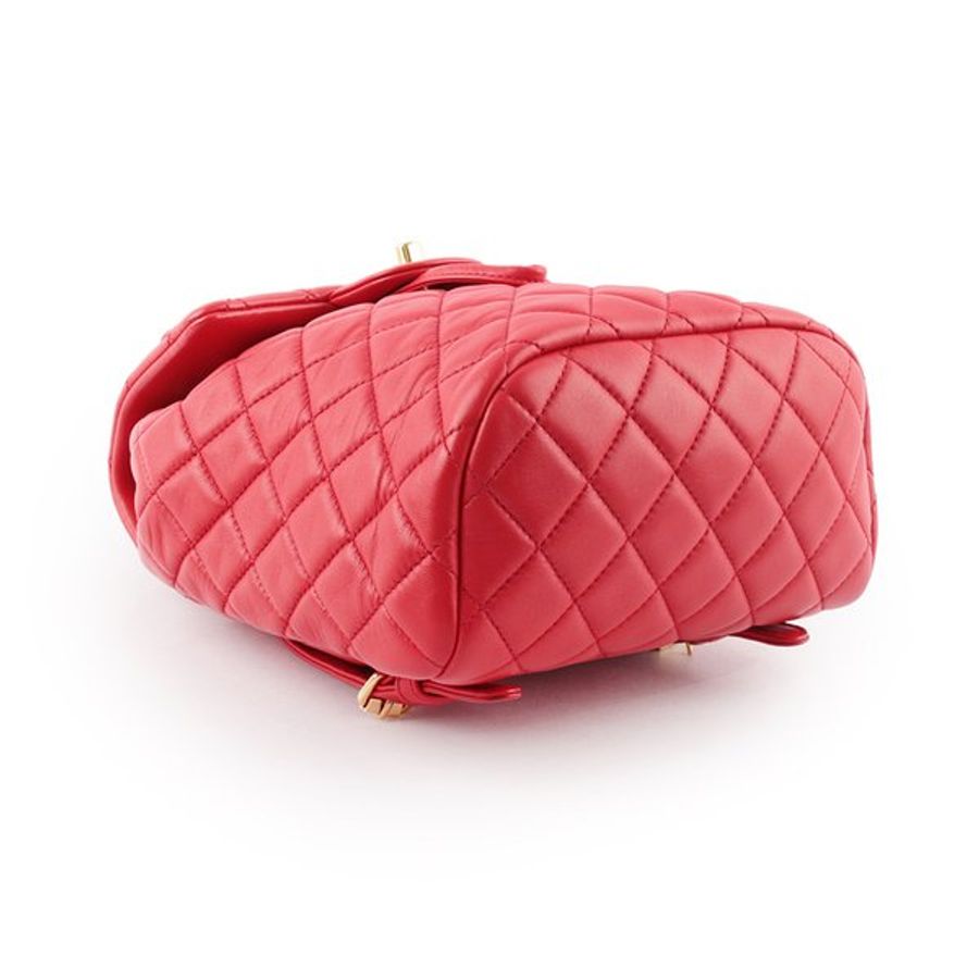 CHANEL 金釦小羊皮菱格紋翻蓋後背包(迷你)(紅色)_展示品-6