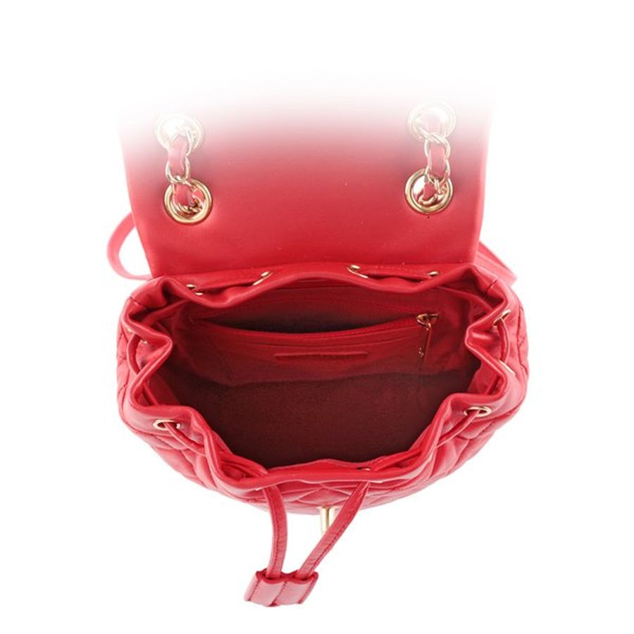 CHANEL 金釦小羊皮菱格紋翻蓋後背包(迷你)(紅色)_展示品-7