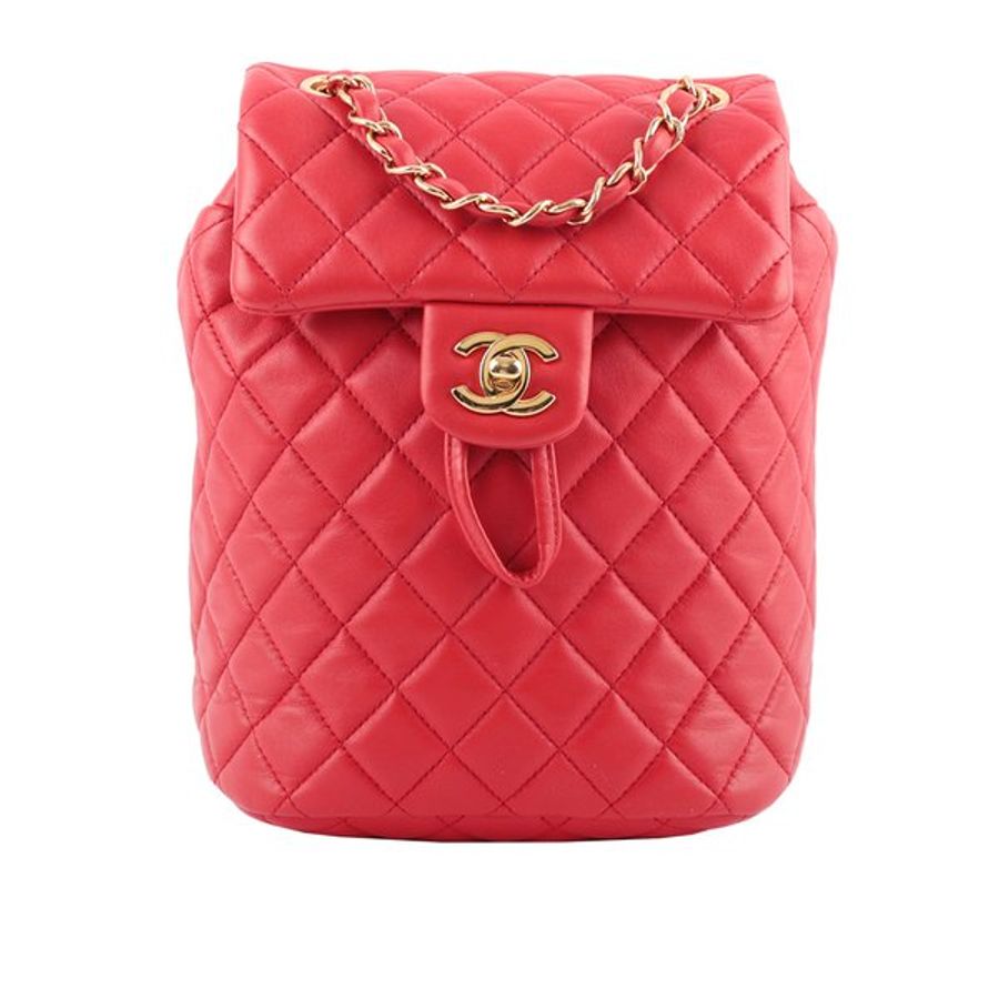CHANEL 金釦小羊皮菱格紋翻蓋後背包(迷你)(紅色)_展示品-0
