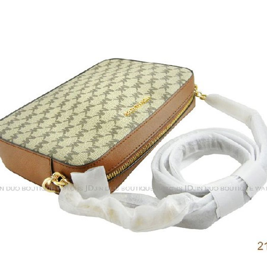 金鐸精品~2132 MICHAEL KORS MK卡其色防水帆布LOGO字紋 側肩背包 全新品-2