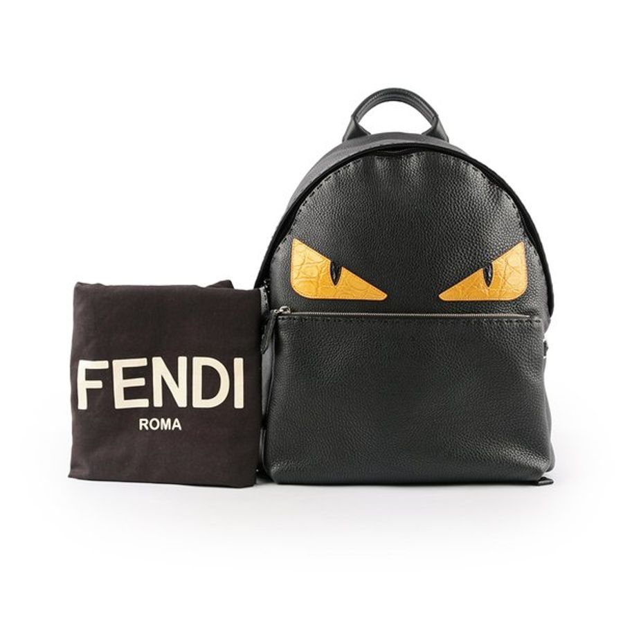 FENDI Bag Bugs 鱷魚皮怪獸眼睛牛皮後背包(黑色)_展示品 FVZ012 6E3 F0H95-1