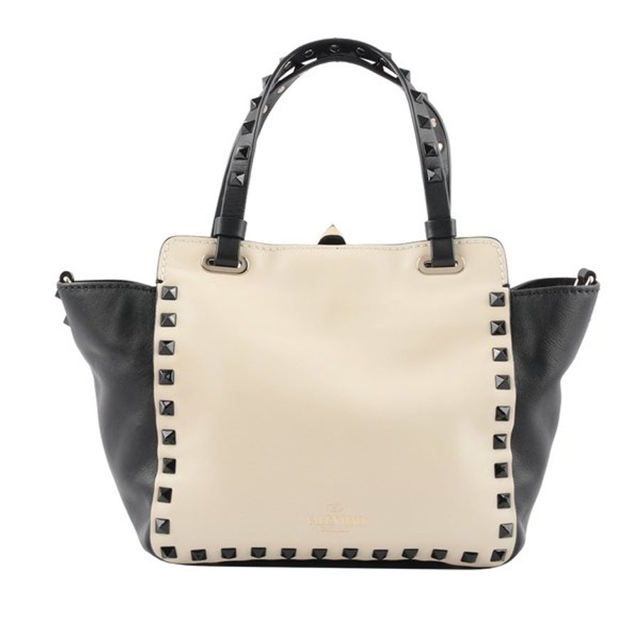VALENTINO Rockstud 小牛皮拼色迷你鉚釘二用包(白色/黑色)_展示品-1
