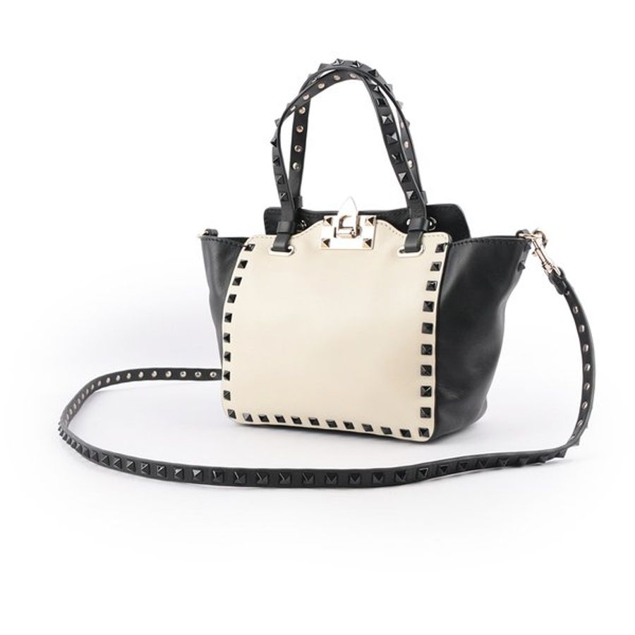 VALENTINO Rockstud 小牛皮拼色迷你鉚釘二用包(白色/黑色)_展示品-4