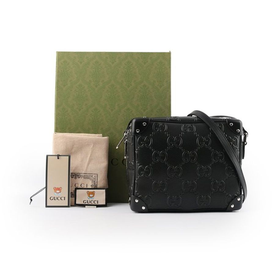GUCCI GG Logo 壓紋皮革方型箱包/斜背包(黑色)_展示品 626363 1W3DN 1000-1