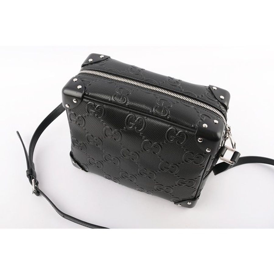 GUCCI GG Logo 壓紋皮革方型箱包/斜背包(黑色)_展示品 626363 1W3DN 1000-4