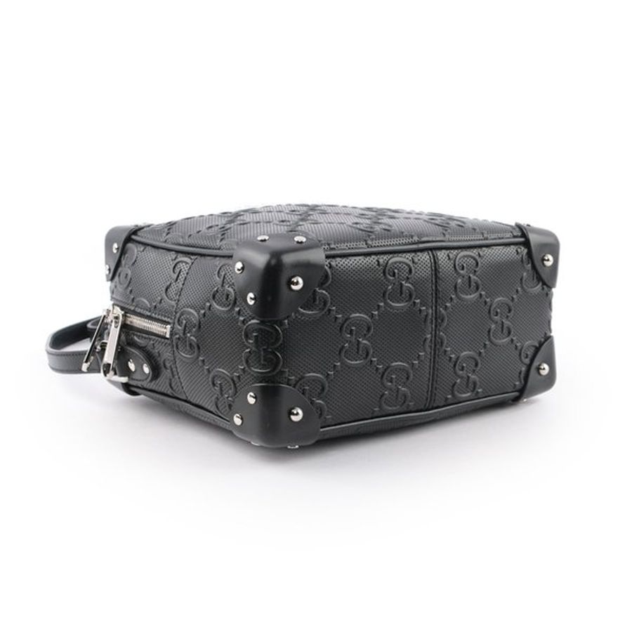 GUCCI GG Logo 壓紋皮革方型箱包/斜背包(黑色)_展示品 626363 1W3DN 1000-5