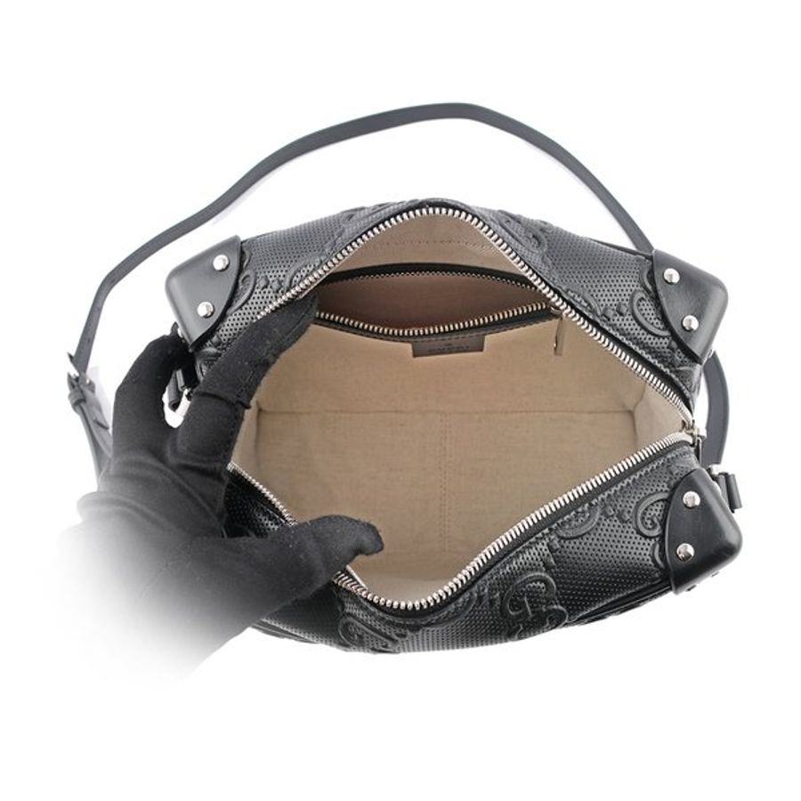 GUCCI GG Logo 壓紋皮革方型箱包/斜背包(黑色)_展示品 626363 1W3DN 1000-6