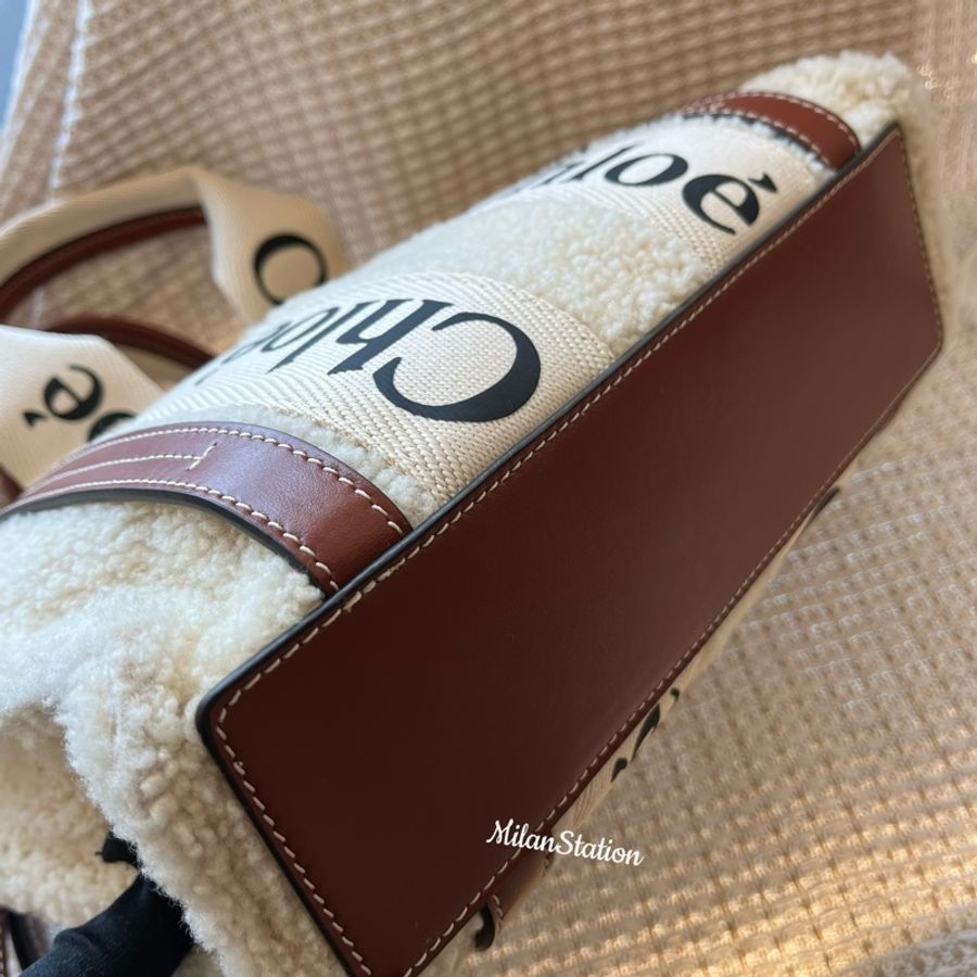 〈 CHLOE〉woody米白色羔羊毛小型手提斜背兩用包-8