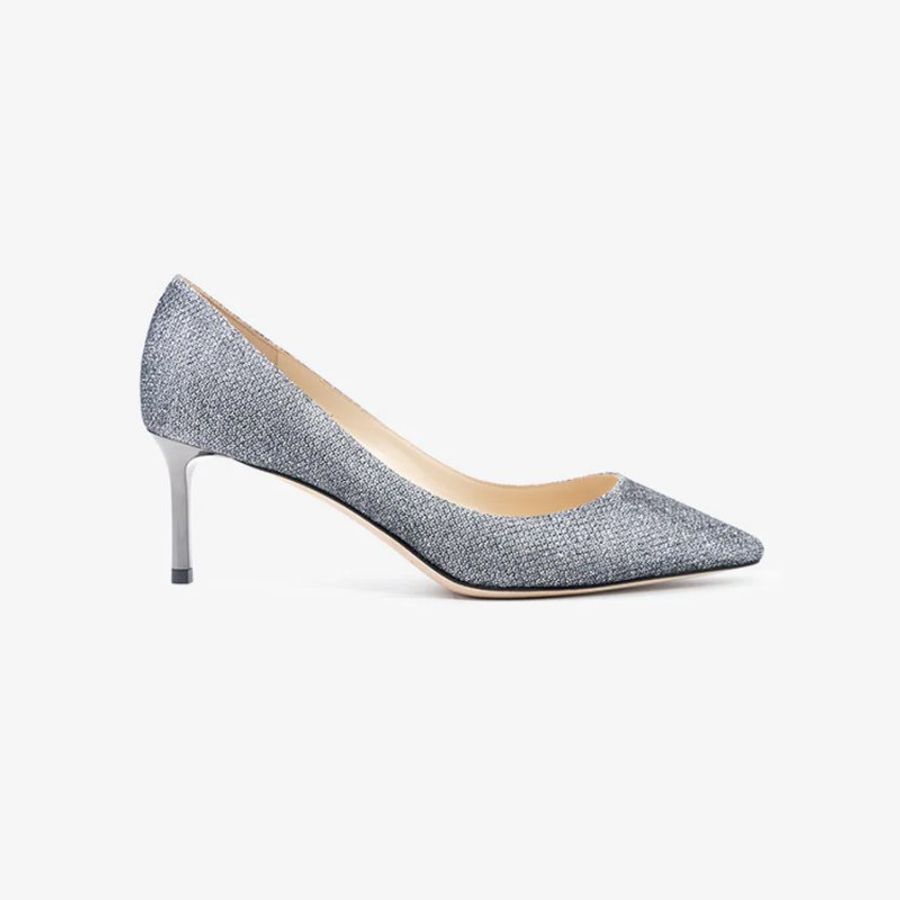【全新品】JIMMY CHOO Romy 60碳灰色銀絲高跟鞋-灰銀-0